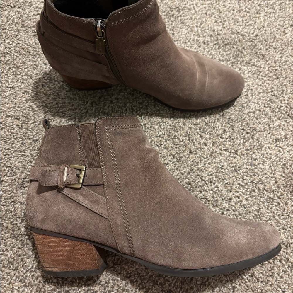 Blondo Taupe Ankle Booties with Buckle Detail